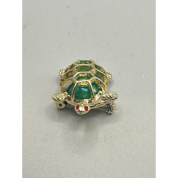 Vintage Turtle Scatter Pin Gold Tone Green Plastic Shell Sea Animal Figural - Picture 5 of 7